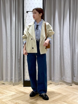 「着痩せ」｜「アイテム（トレンチコート）」を使った、mihoさん（レディース・157cm）の冬コーディネート