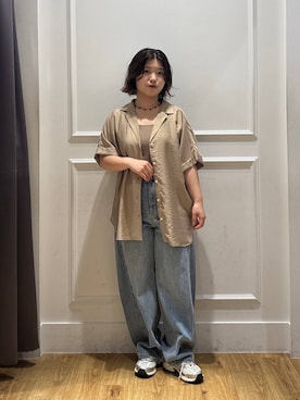 「A part by（アパートバイ）のApbコクーンデニムパンツ≪追加3≫（デニムパンツ、ブルー系）」を使った、tomoeさん（レディース・152cm）の夏コーディネート