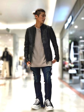 「ISAMU KATAYAMA BACKLASH（イサムカタヤマバックラッシュ）のアイテム（ライダースジャケット）」を使った、Takuto Itouさん（メンズ・170cm）の夏コーディネート