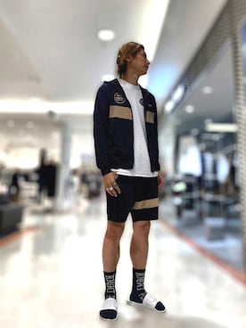 「1piu1uguale3 RELAX（ウノピュウノウグァーレトレリラックス）のアイテム（サンダル）」を使った、Takuto Itouさん（メンズ・170cm）の夏コーディネート