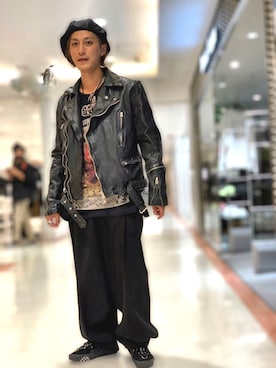 「ISAMU KATAYAMA BACKLASH（イサムカタヤマバックラッシュ）のアイテム（ライダースジャケット）」を使った、Takuto Itouさん（メンズ・170cm）の夏コーディネート