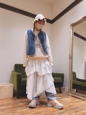 「オリエンタルトラフィック」｜「アイテム（帽子）」を使った、なんばマルイ店さん（レディース・156cm）の春コーディネート
