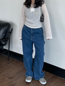 「アイテム（スリッポン）」を使った、 李奈さん（レディース・158cm）の春コーディネート