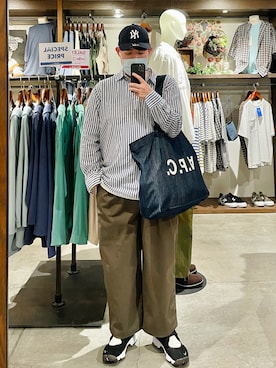 「通勤穿搭」｜「アイテム（帽子）」を使った、edwuootdさん（メンズ・170cm）の夏コーディネート