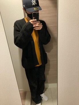 「モヘアカーディガン」｜「アイテム（キャップ）」を使った、Yunさん（メンズ・173cm）の冬コーディネート