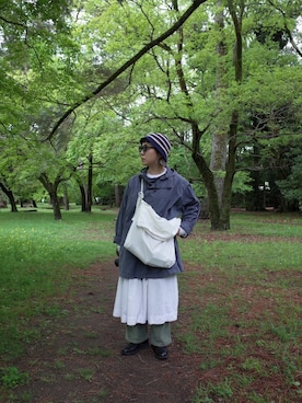 「アイテム（メガネ、パープル系）」を使った、◎さん（レディース・160cm）の春コーディネート