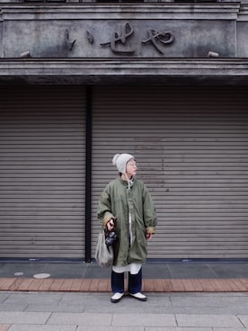 「アイテム（ニットキャップ/ビーニー）」を使った、◎さん（レディース・160cm）の春コーディネート