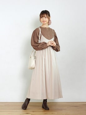 「ノーカラーシャツ」｜「アイテム（ワンピース/ドレス）」を使った、Crispさん（レディース・161cm）の夏コーディネート