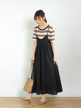 「ボーダーニット」｜「アイテム（ワンピース/ドレス）」を使った、Crispさん（レディース・161cm）の夏コーディネート