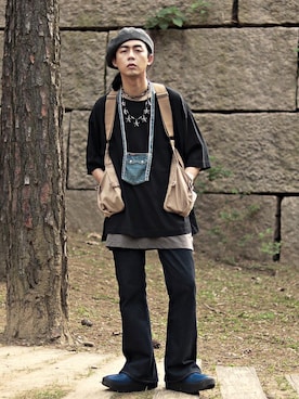 「古着好きな人と繋がりたい」｜「アイテム（ハンチング/ベレー帽）」を使った、唯家 Vegaさん（メンズ・177cm）の夏コーディネート