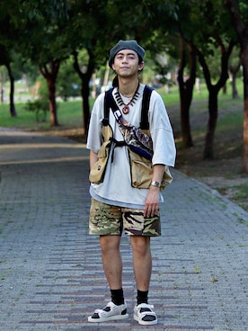 「VANS（バンズ）のアイテム（サンダル）」を使った、唯家 Vegaさん（メンズ・177cm）の夏コーディネート