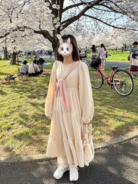 「淡色カジュアル」｜「アイテム（ワンピース/ドレス）」を使った、mizuさん（レディース・156cm）の春コーディネート