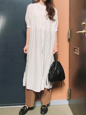 「プリーツバッグ」｜「アイテム（シャツワンピース）」を使った、tokoさん（レディース・161cm）の秋コーディネート