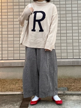 「ロゴニット」｜「アイテム（バレエシューズ）」を使った、maru☺︎さん（レディース・153cm）の冬コーディネート