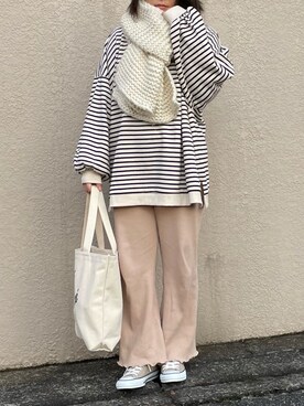 「アイテム（マフラー、ホワイト系）」を使った、maru☺︎さん（レディース・153cm）の冬コーディネート
