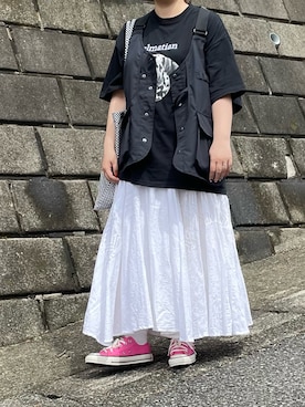 「FREAK'S STORE（フリークスストア）のWEB限定 ビッグシルエット フロント刺繍 アニマルプリントTシャツ/Dalmatian/ダルメシアン/DOG/犬（Tシャツ/カットソー）」を使った、maru☺︎さん（レディース・153cm）の春コーディネート