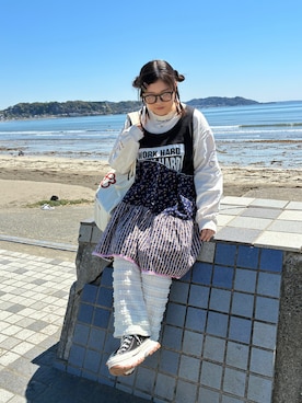 「eLur（エラー）のアイテム」を使った、maru☺︎さん（レディース・153cm）の春コーディネート