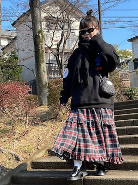 「カラーレンズ」｜「アイテム（スウェット）」を使った、maru☺︎さん（レディース・153cm）の冬コーディネート