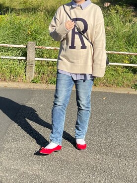 「ロゴニット」｜「アイテム（バレエシューズ）」を使った、maru☺︎さん（レディース・153cm）の秋コーディネート