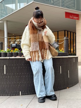 「SPINNS（スピンズ）のアイテム（マフラー）」を使った、maru☺︎さん（レディース・153cm）の冬コーディネート