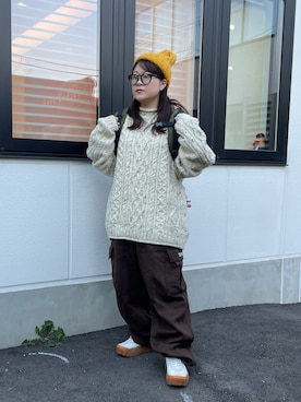 「アイテム（スウェットパンツ、ブラウン系）」を使った、maru☺︎さん（レディース・153cm）の冬コーディネート