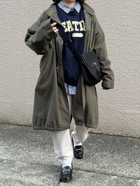 「GU（ジーユー）のアイテム（モッズコート）」を使った、maru☺︎さん（レディース・153cm）の冬コーディネート