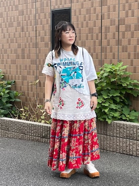 「アイテム（リング、ピンク系）」を使った、maru☺︎さん（レディース・153cm）の夏コーディネート