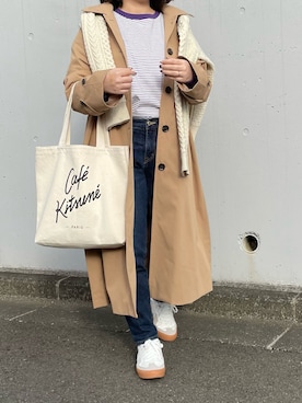 「ジャーマントレーナー」｜「アイテム（ステンカラーコート）」を使った、maru☺︎さん（レディース・153cm）の冬コーディネート