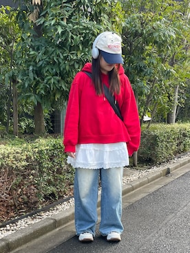 「アイテム（帽子、ホワイト系）」を使った、maru☺︎さん（レディース・153cm）の春コーディネート