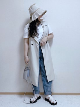 「NEUNA（ヌナ）のアイテム（ハット）」を使った、maru☺︎さん（レディース・153cm）の夏コーディネート