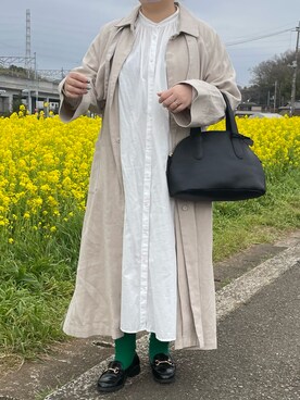 「KBF（ケイビーエフ）のアイテム（ステンカラーコート）」を使った、maru☺︎さん（レディース・153cm）の春コーディネート