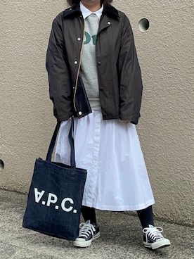 「barbour」｜「アイテム（シャツワンピース）」を使った、maru☺︎さん（レディース・153cm）の冬コーディネート