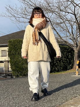 「SPINNS（スピンズ）のアイテム（マフラー）」を使った、maru☺︎さん（レディース・153cm）の冬コーディネート