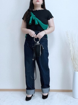 「ap retro（アプレトロ）のストレートデニムパンツ【ZOZO限定アイテム】（デニムパンツ）」を使った、maru☺︎さん（レディース・153cm）の夏コーディネート