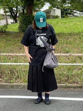 「FREAK'S STORE（フリークスストア）のWEB限定 ビッグシルエット フロント刺繍 アニマルプリントTシャツ/Dalmatian/ダルメシアン/DOG/犬（Tシャツ/カットソー）」を使った、maru☺︎さん（レディース・153cm）の夏コーディネート