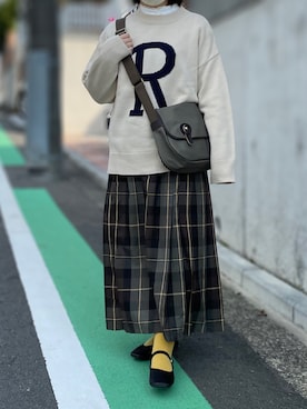 「ロゴニット」｜「アイテム（その他シューズ）」を使った、maru☺︎さん（レディース・153cm）の秋コーディネート