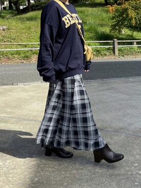 「INTER FACTORY（インターファクトリー）のアイテム（スカート）」を使った、maru☺︎さん（レディース・153cm）の秋コーディネート