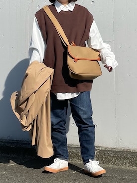 「ジャーマントレーナー」｜「アイテム（ステンカラーコート）」を使った、maru☺︎さん（レディース・153cm）の冬コーディネート