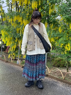 「eLur（エラー）のアイテム」を使った、maru☺︎さん（レディース・153cm）の春コーディネート