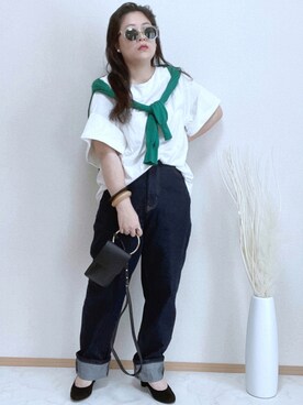 「ap retro（アプレトロ）のストレートデニムパンツ【ZOZO限定アイテム】（デニムパンツ）」を使った、maru☺︎さん（レディース・153cm）の夏コーディネート