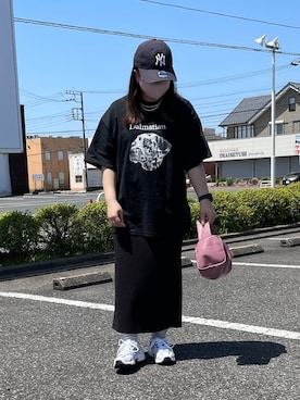 「FREAK'S STORE（フリークスストア）のWEB限定 ビッグシルエット フロント刺繍 アニマルプリントTシャツ/Dalmatian/ダルメシアン/DOG/犬（Tシャツ/カットソー）」を使った、maru☺︎さん（レディース・153cm）の春コーディネート