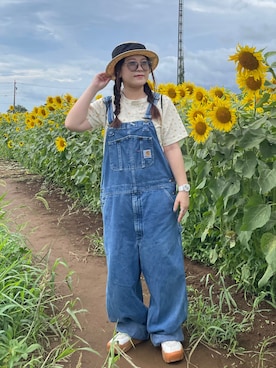 「アイテム（サロペット/オーバーオール）」を使った、maru☺︎さん（レディース・153cm）の夏コーディネート