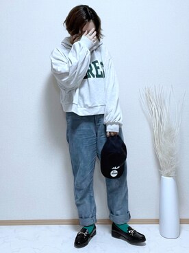 「アイテム（ローファー）」を使った、maru☺︎さん（レディース・153cm）の秋コーディネート