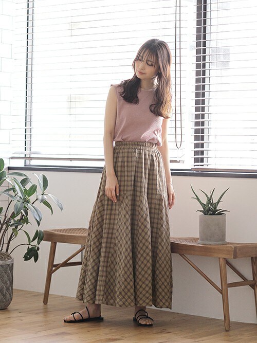 【CAROLINE CONSTAS】マルチカラーチェック ヘム フレア スカート CAROLINE CONSTAS】マルチカラーチェック ヘム フレア スカート