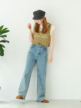 「アイテム（タンクトップ、グリーン系）」を使った、Crispさん（レディース・160cm）の夏コーディネート