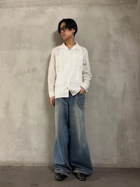 「HYSTERIC GLAMOUR（ヒステリックグラマー）のデニムワイドパンツ（デニムパンツ、ブルー系）」を使った、seiyaさん（メンズ・175cm）の春コーディネート