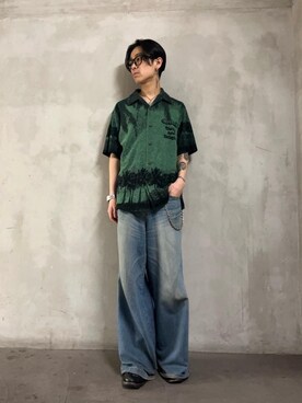 「HYSTERIC GLAMOUR（ヒステリックグラマー）のデニムワイドパンツ（デニムパンツ、ブルー系）」を使った、seiyaさん（メンズ・175cm）の春コーディネート