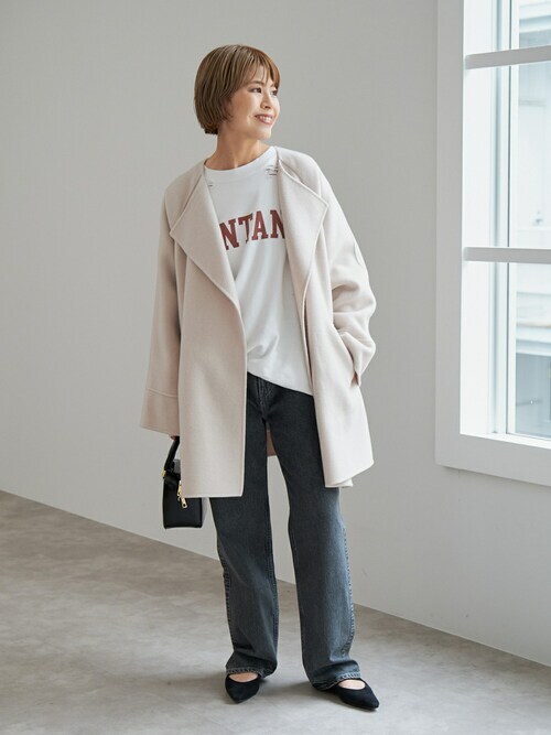 Spick & Spanのノーカラーコートを使った人気ファッション 