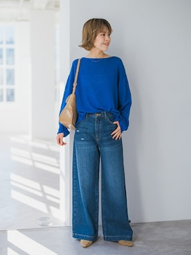 「ブルーコーデ」｜「アイテム（その他シューズ）」を使った、Mihoさん（レディース・158cm）の冬コーディネート