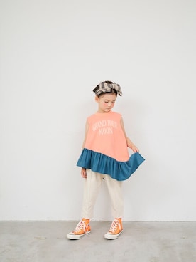 「NEEDLE WORKS（ニードルワークス）のアイテム」を使った、Wonder apartmentさん（キッズ・110cm）の夏コーディネート